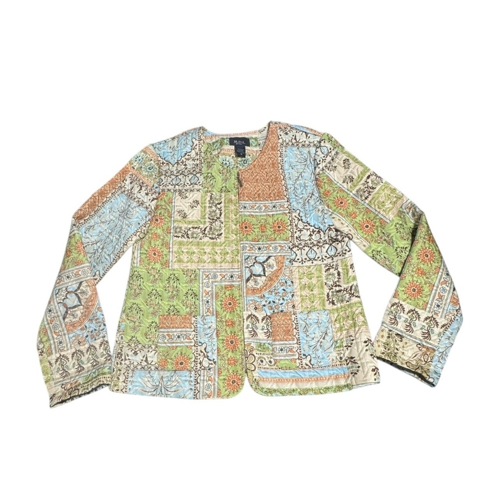 VTG Ecletic Cottagecore Quilted Patchwork Zip Up Jacket Sz M Cardigan Boho